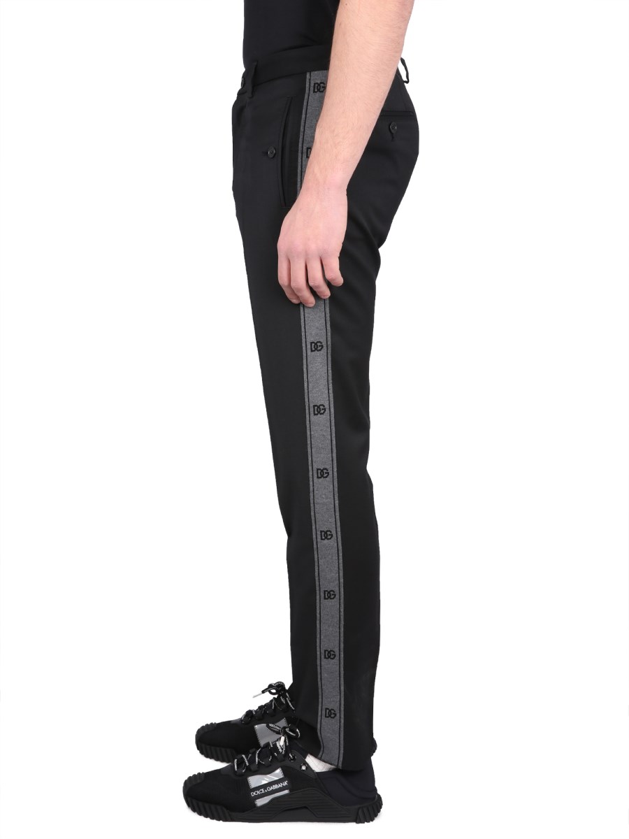 DOLCE & GABBANA PANTALONE IN LANA STRETCH CON BANDE LATERALI