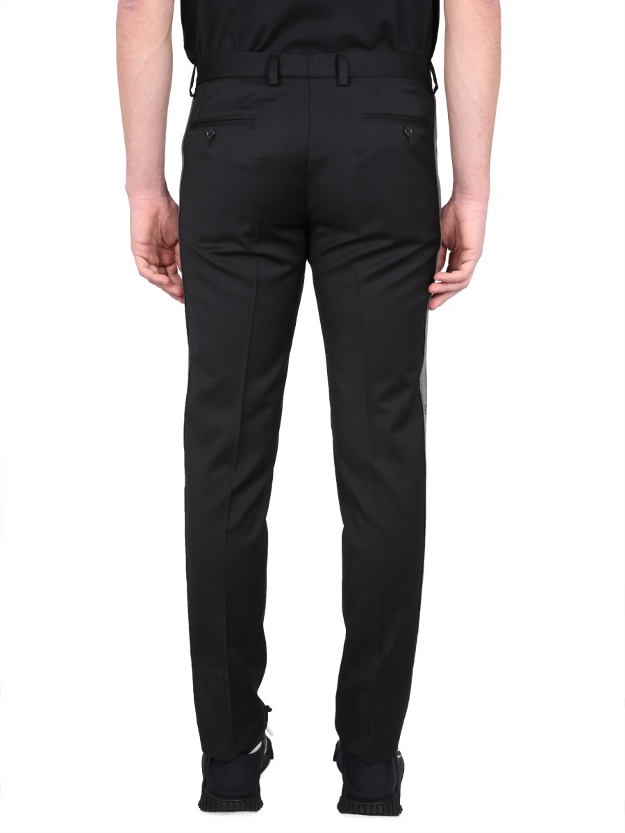 DOLCE & GABBANA PANTALONE IN LANA STRETCH CON BANDE LATERALI