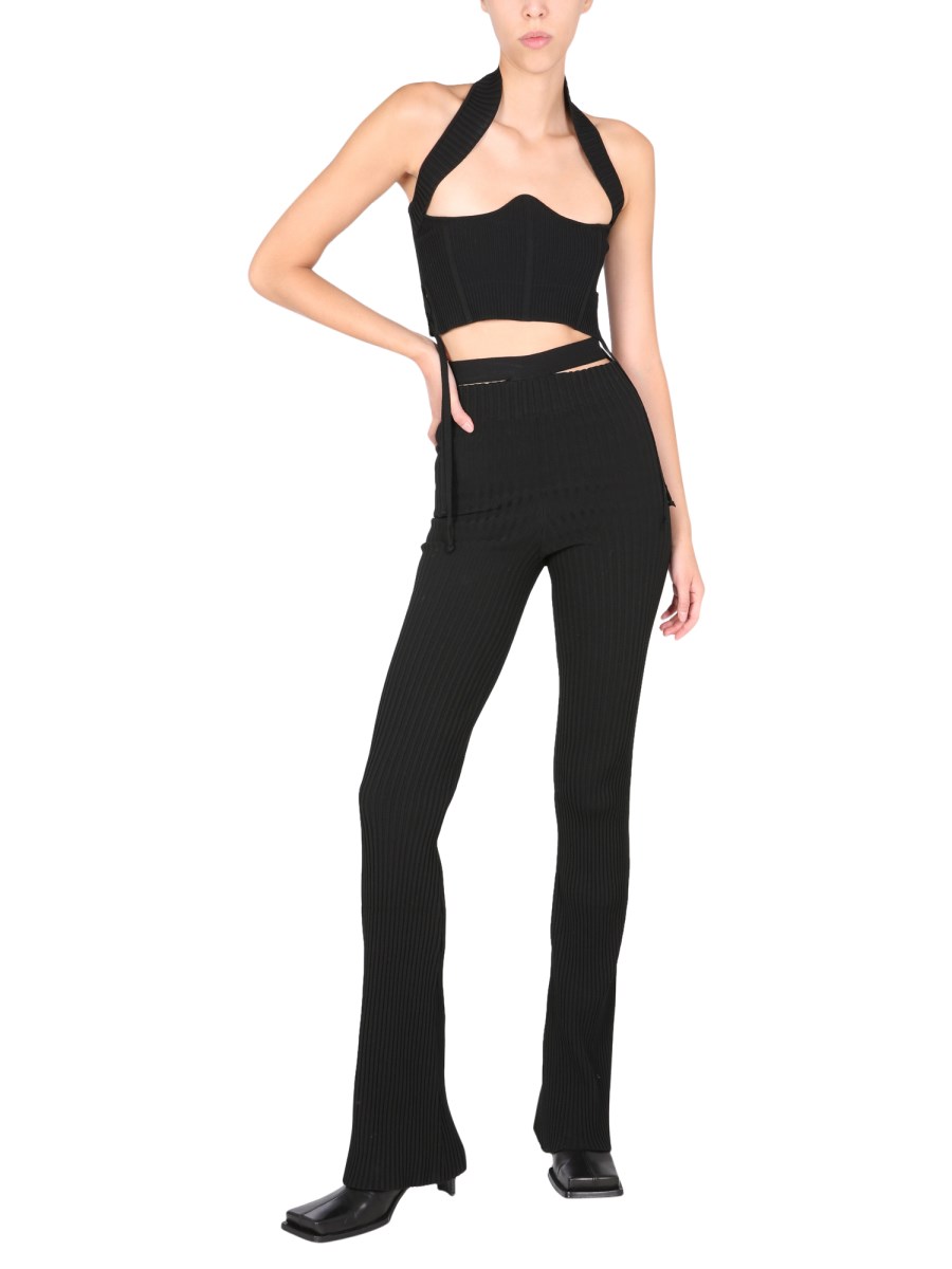 ANDREADAMO PANTALONE IN MISTO VISCOSA A COSTE CON CINTURA CUT OUT