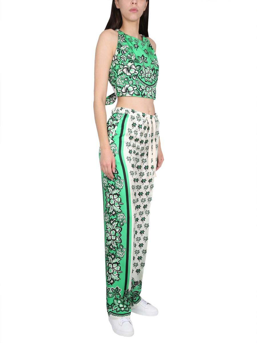 RED VALENTINO PANTALONE IN TWILL DI SETA CON STAMPA BANDANA