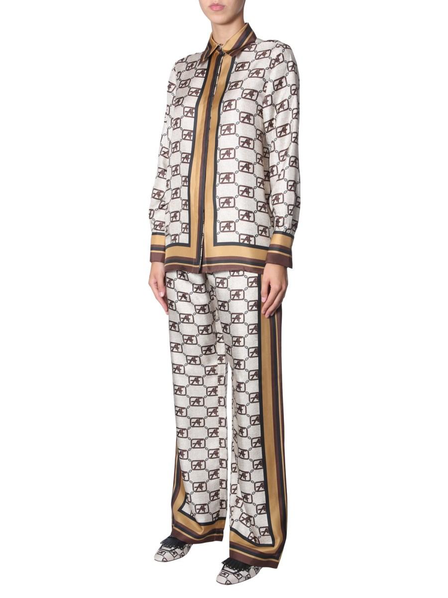 ALBERTA FERRETTI PANTALONE IN TWILL DI SETA LOGO STORY