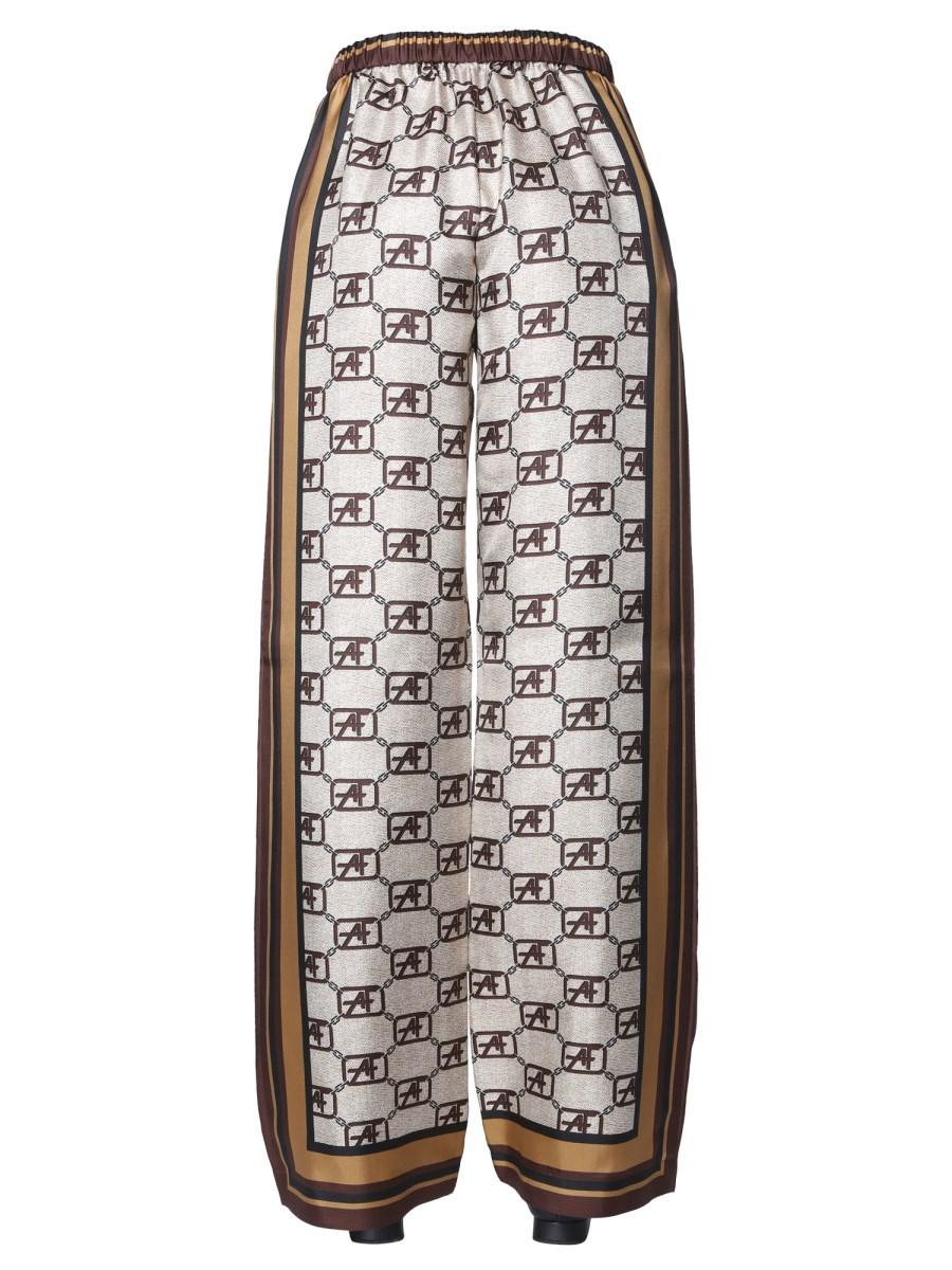 ALBERTA FERRETTI PANTALONE IN TWILL DI SETA LOGO STORY