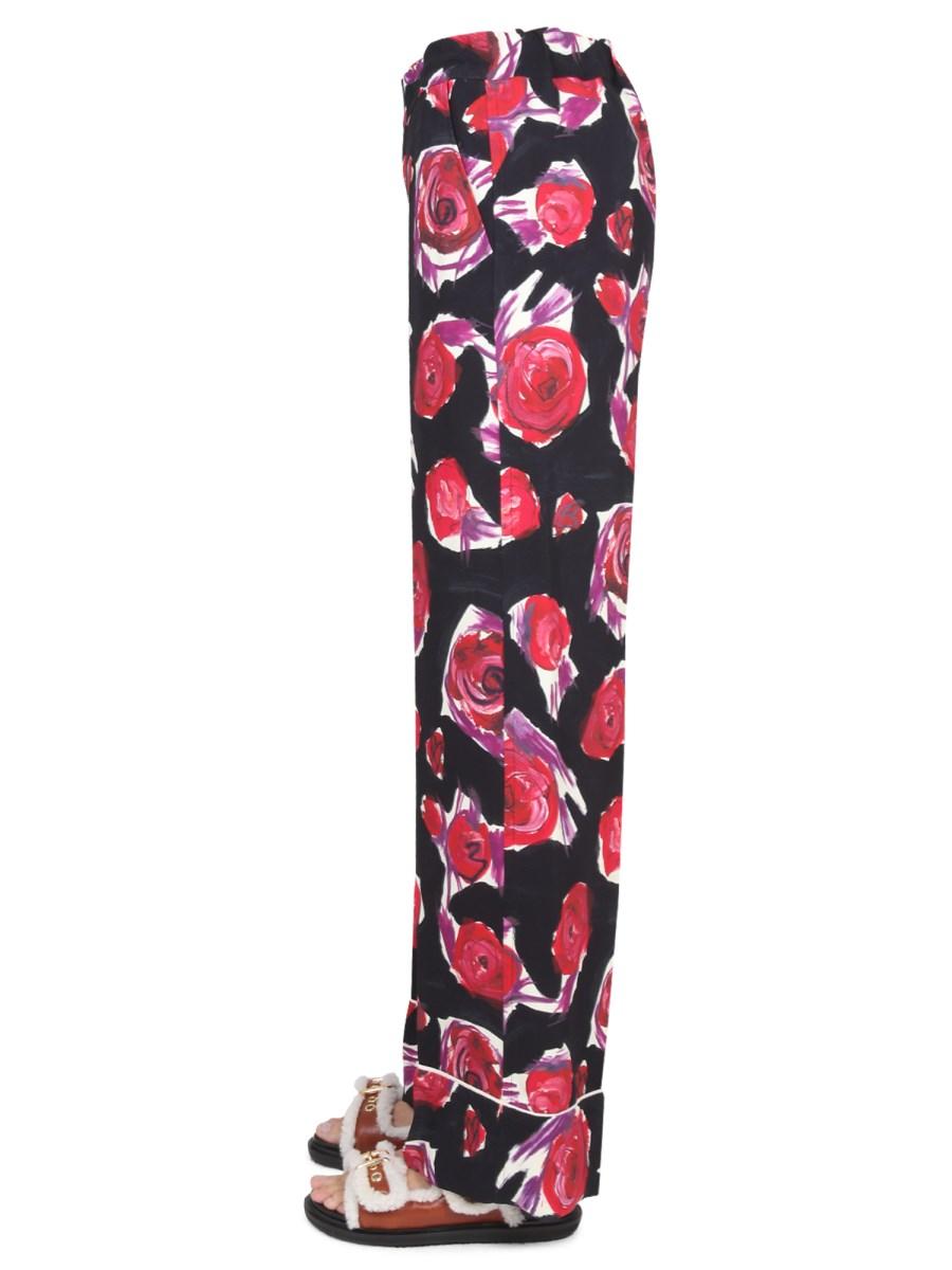 MARNI PANTALONE PIJIAMA IN VISCOSA RAYON CON MOTIVO FLOREALE