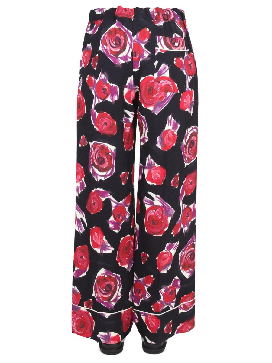 MARNI PANTALONE PIJIAMA IN VISCOSA RAYON CON MOTIVO FLOREALE
