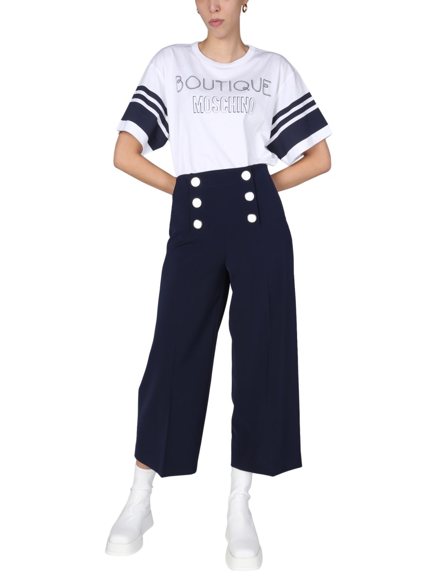 BOUTIQUE MOSCHINO PANTALONE WIDE LEG CON BOTTONI LOGATI