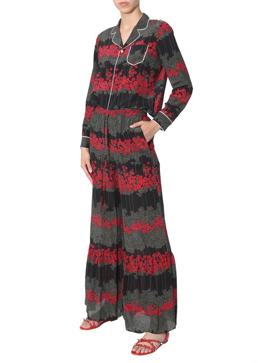 RED VALENTINO PANTALONI IN SETA CON STAMPA DREAMING PEONY