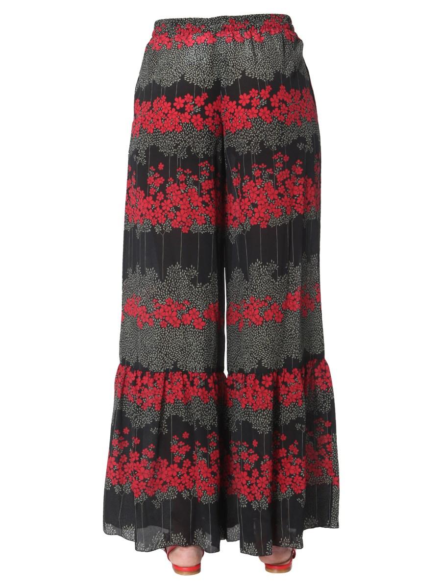 RED VALENTINO PANTALONI IN SETA CON STAMPA DREAMING PEONY
