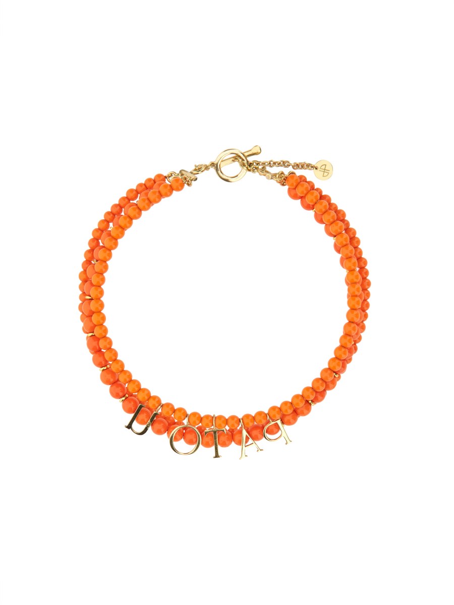 PATOU COLLANA IN PERLE DI VETRO E OTTONE