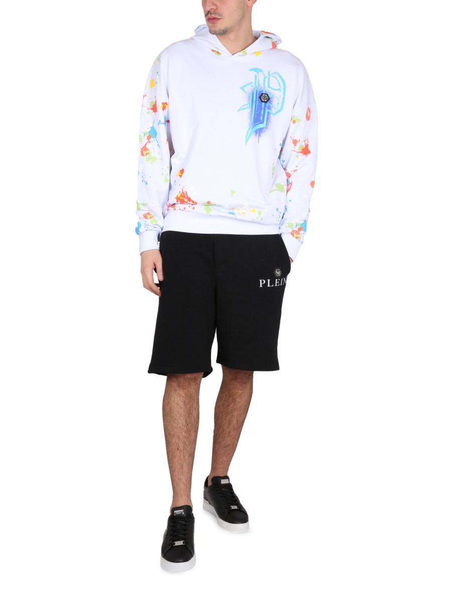 PHILIPP PLEIN FELPA CON CAPPUCCIO E STAMPA LOGO