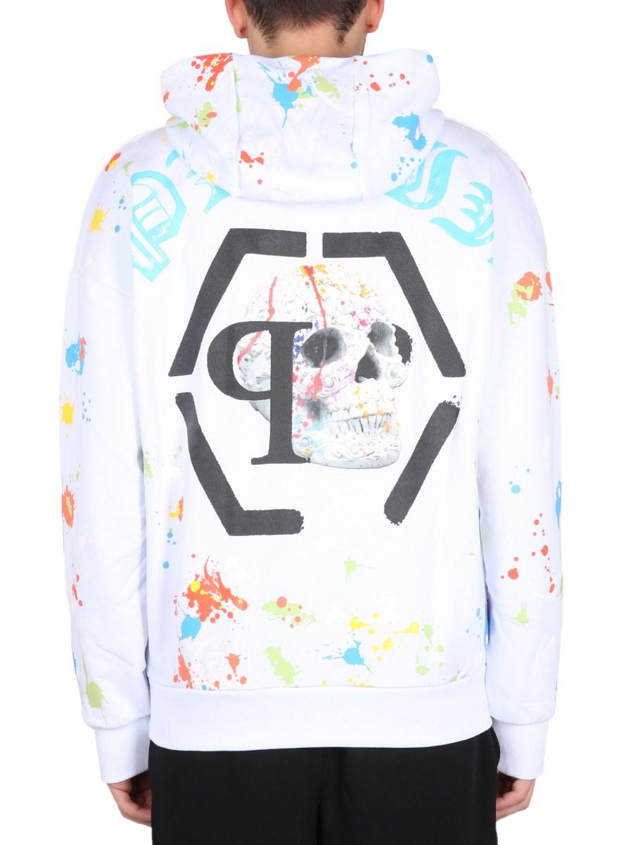 PHILIPP PLEIN FELPA CON CAPPUCCIO E STAMPA LOGO