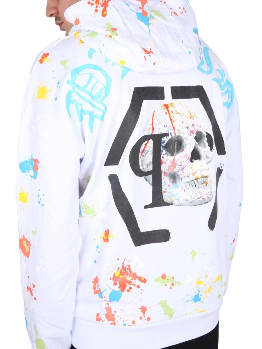 PHILIPP PLEIN FELPA CON CAPPUCCIO E STAMPA LOGO