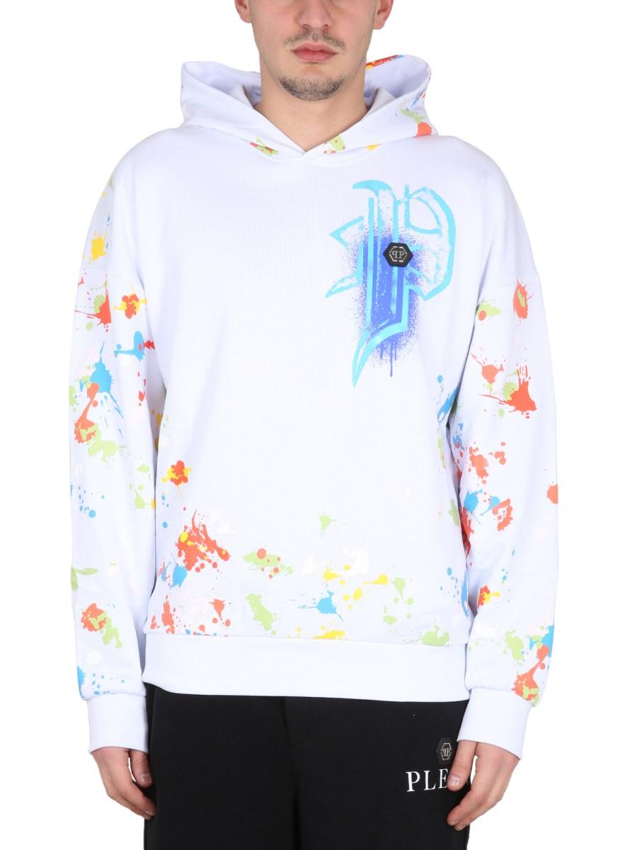 PHILIPP PLEIN FELPA CON CAPPUCCIO E STAMPA LOGO