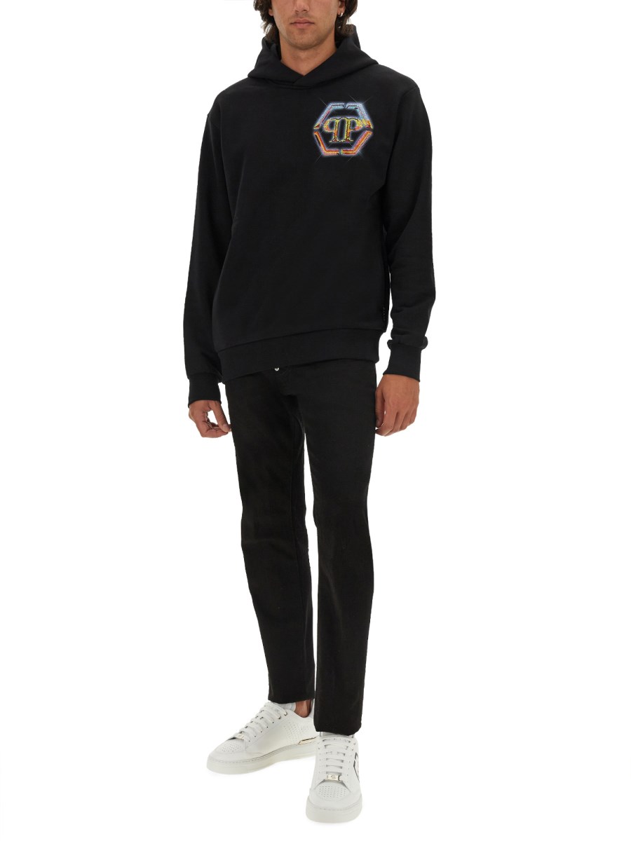 PHILIPP PLEIN FELPA IN COTONE CON STAMPA LOGO