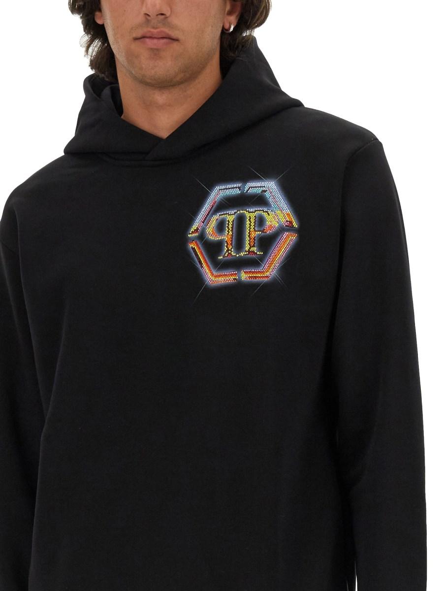 PHILIPP PLEIN FELPA IN COTONE CON STAMPA LOGO