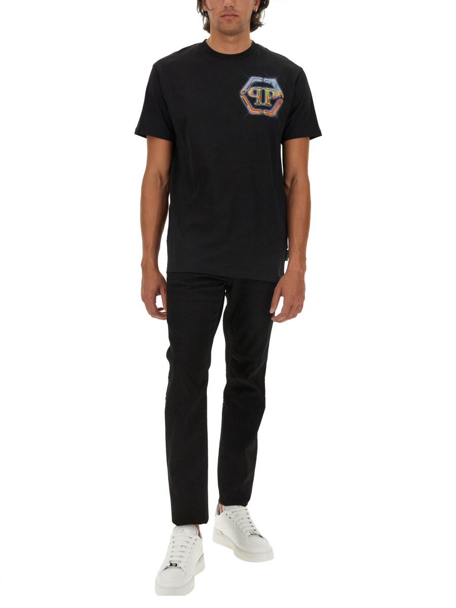 PHILIPP PLEIN T-SHIRT CON LOGO IN JERSEY DI COTONE