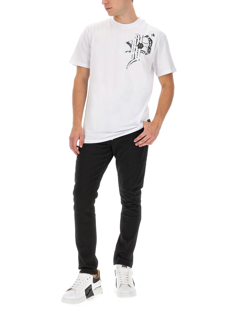 PHILIPP PLEIN T-SHIRT IN JERSEY DI COTONE CON LOGO