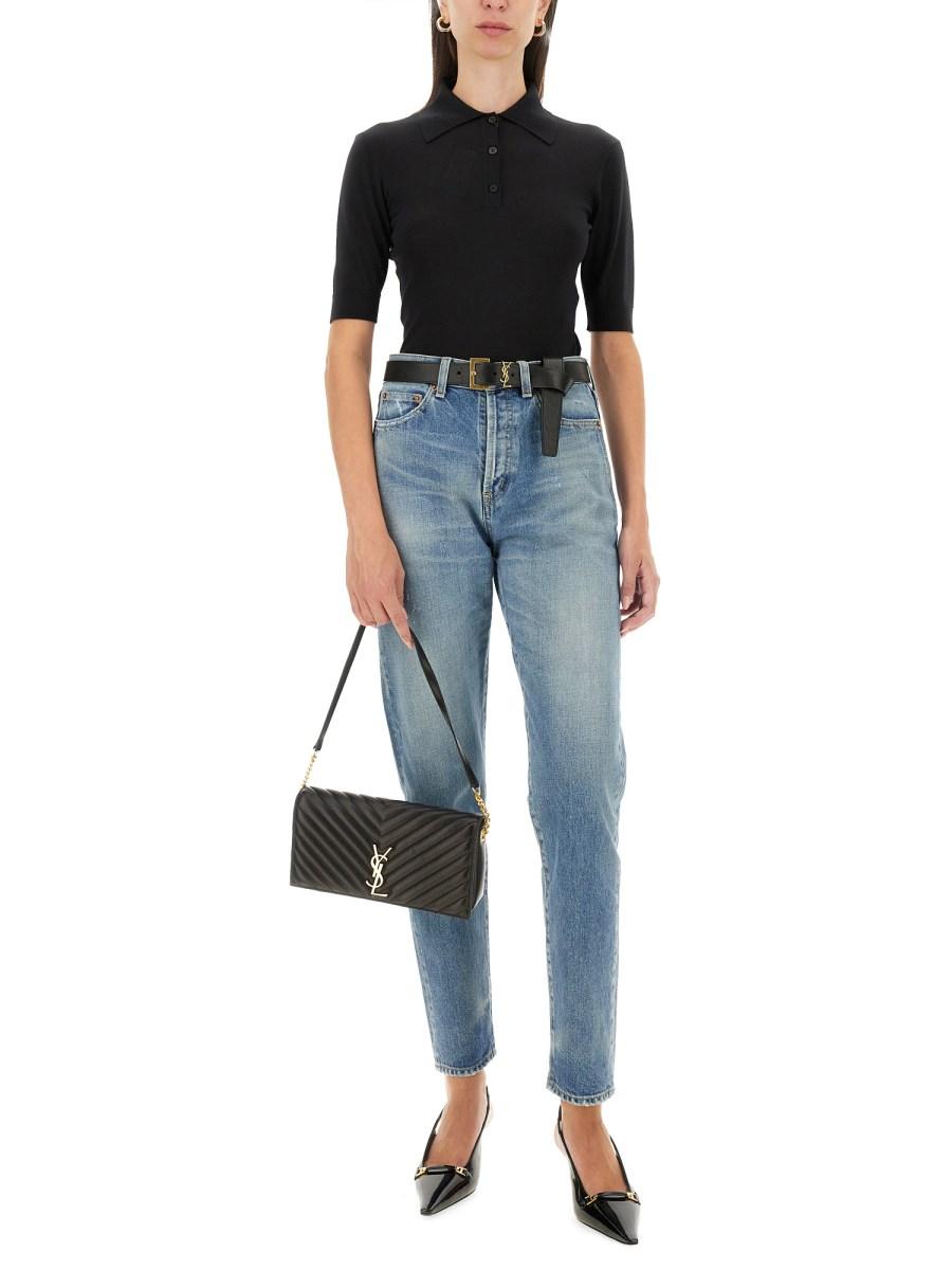 SAINT LAURENT POLO "CASSANDRE" IN CASHMERE LANA E SETA