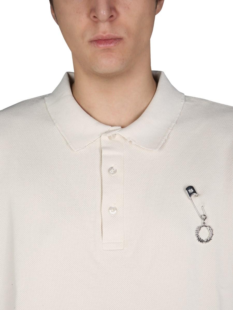 FRED PERRY X RAF SIMONS POLO DISTRESSED OVERSIZED IN PIQUÉ DI COTONE