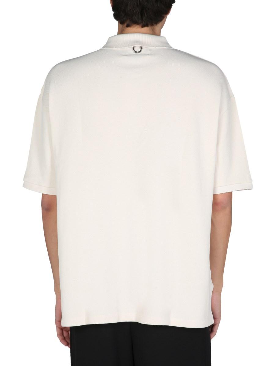 FRED PERRY X RAF SIMONS POLO DISTRESSED OVERSIZED IN PIQUÉ DI COTONE