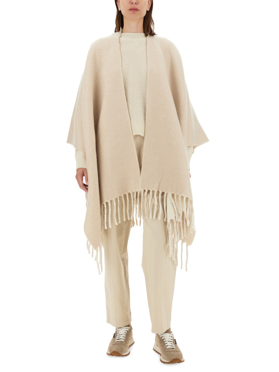 BRUNELLO CUCINELLI PONCHO IN MAGLIA DOUBLE DI LANA E CASHMERE