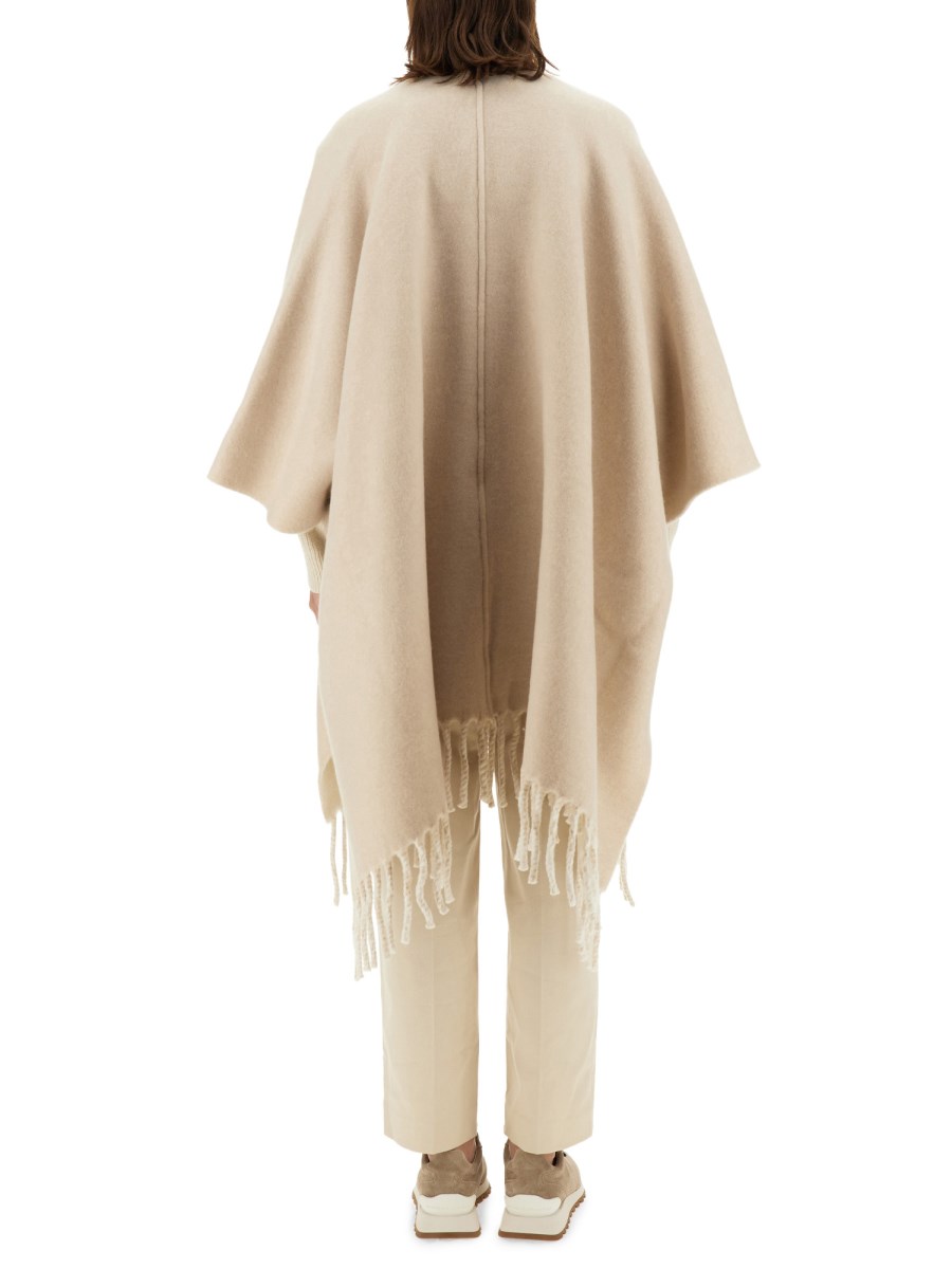 BRUNELLO CUCINELLI PONCHO IN MAGLIA DOUBLE DI LANA E CASHMERE