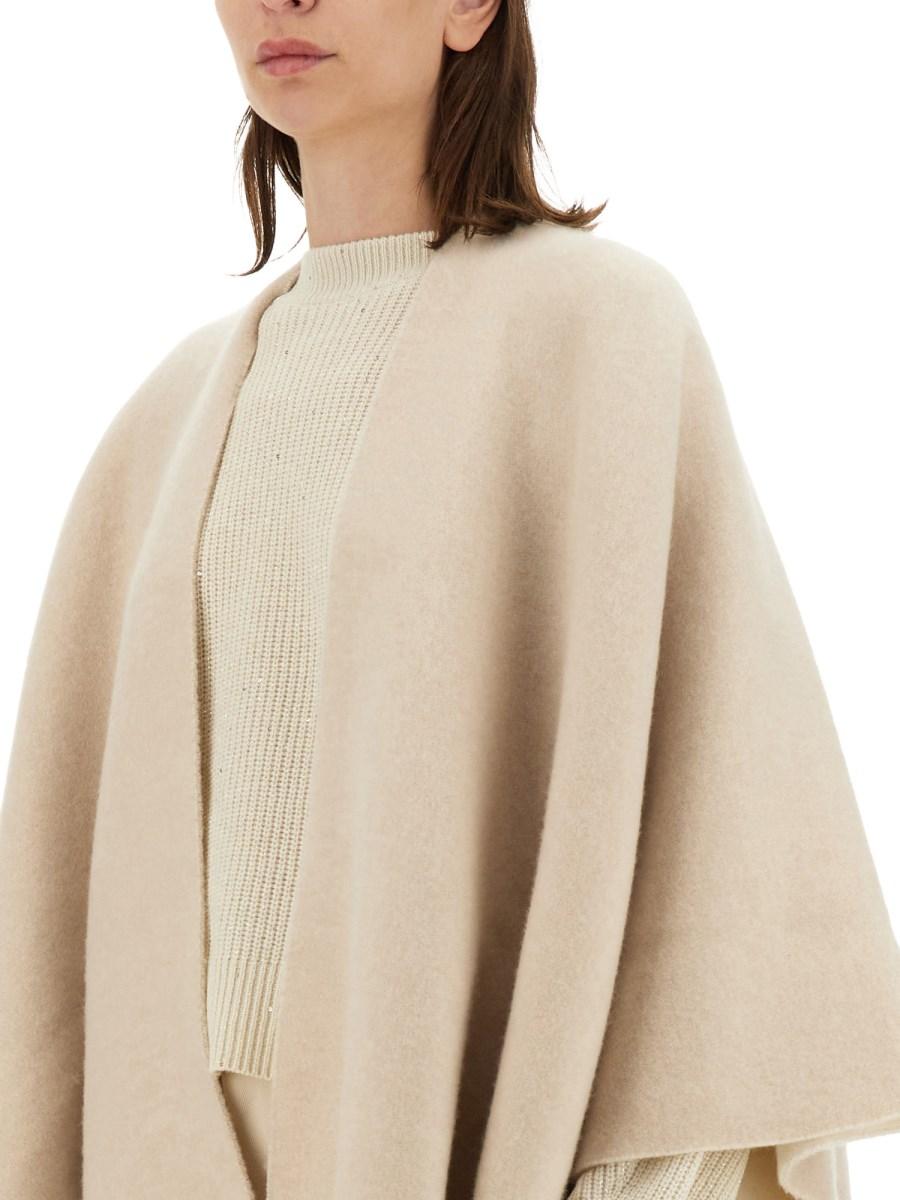 BRUNELLO CUCINELLI PONCHO IN MAGLIA DOUBLE DI LANA E CASHMERE