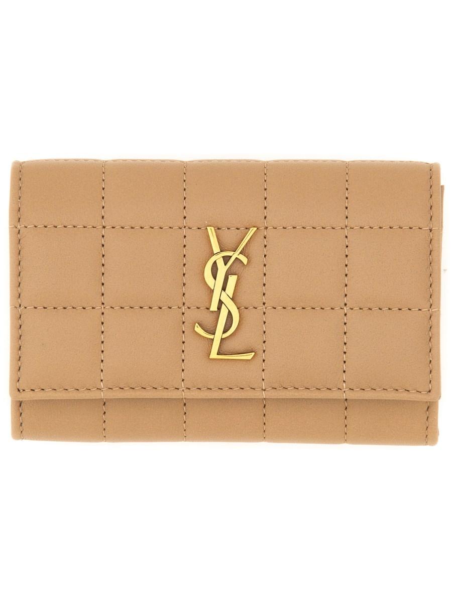 SAINT LAURENT PORTA CARTE COMPATTO CASSANDRE MATELASSÉ CARRÉ IN PELLE