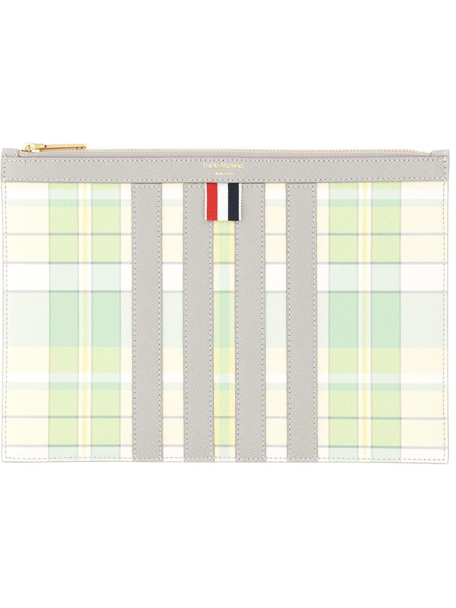 THOM BROWNE PORTA DOCUMENTI SMALL IN PELLE CON 4-BAR