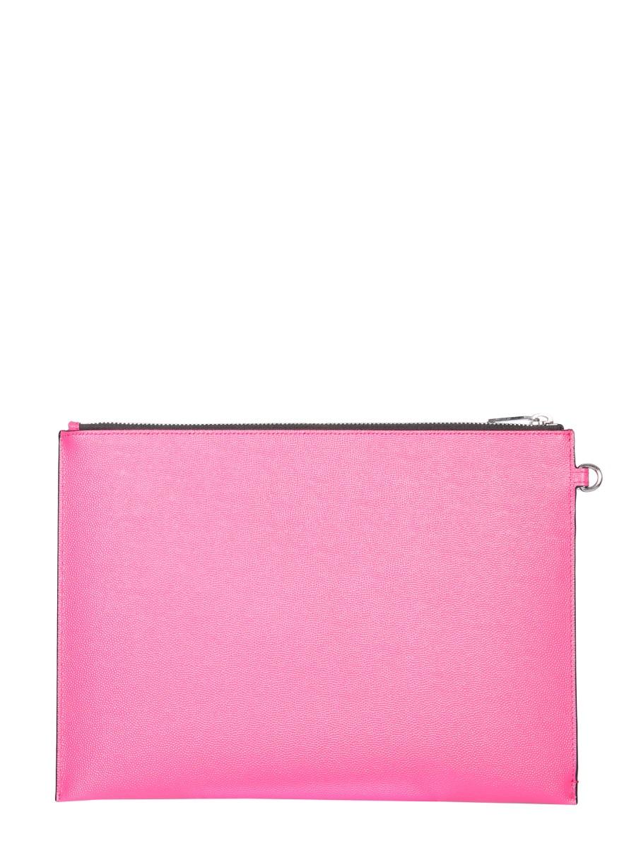 SAINT LAURENT PORTA TABLET CON ZIP IN PELLE GOFFRATA GRAIN DE POUDRE