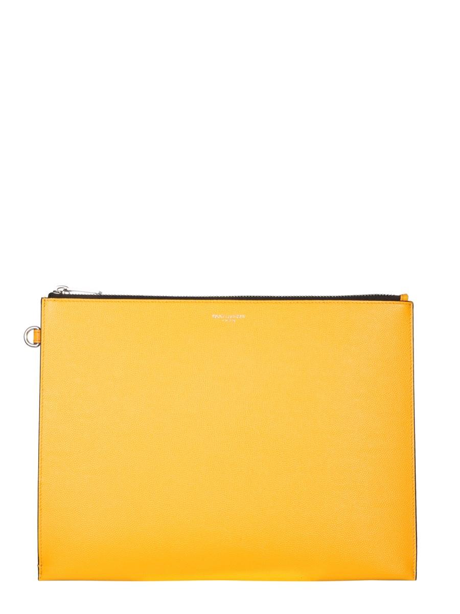 SAINT LAURENT PORTA TABLET CON ZIP IN PELLE GOFFRATA GRAIN DE POUDRE