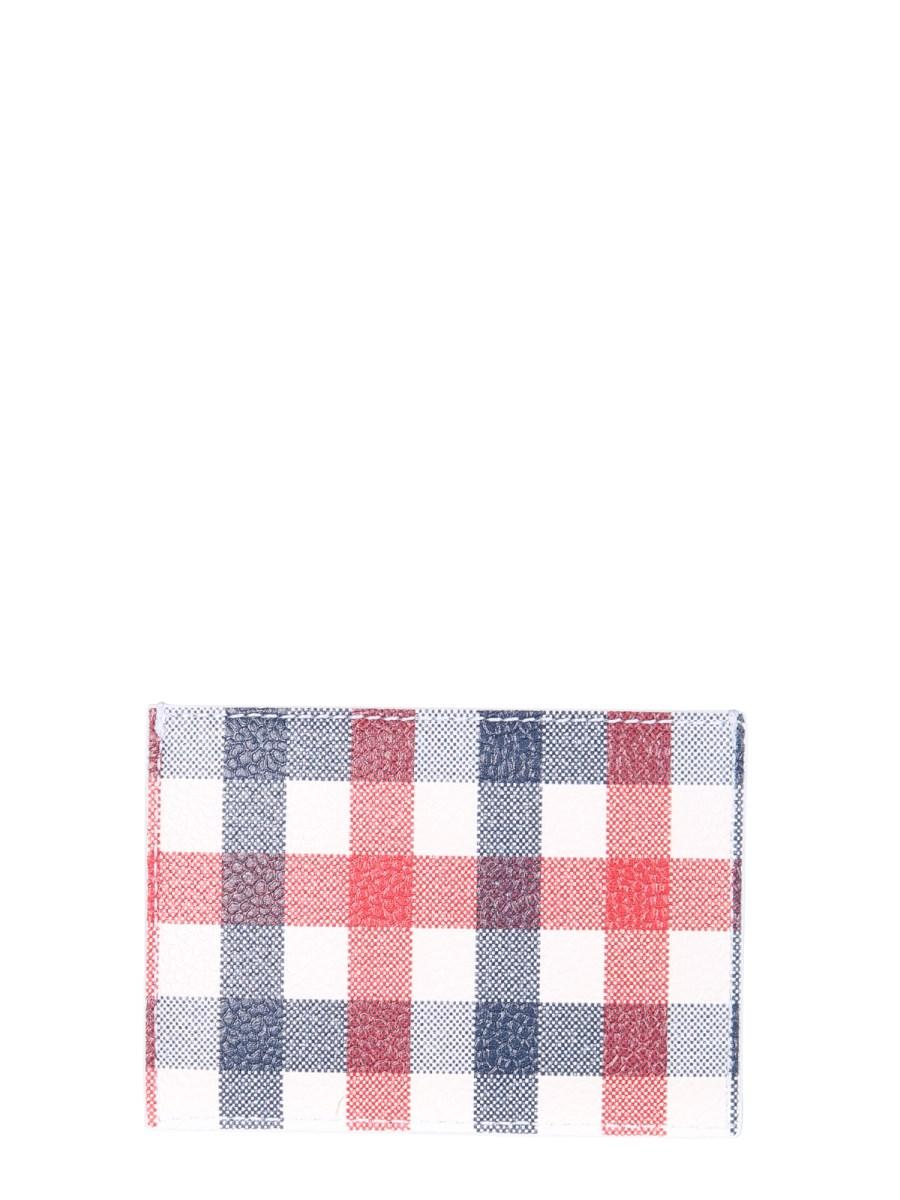 THOM BROWNE PORTACARTE CON LOGO IN PELLE CON STAMPA GINGHAM