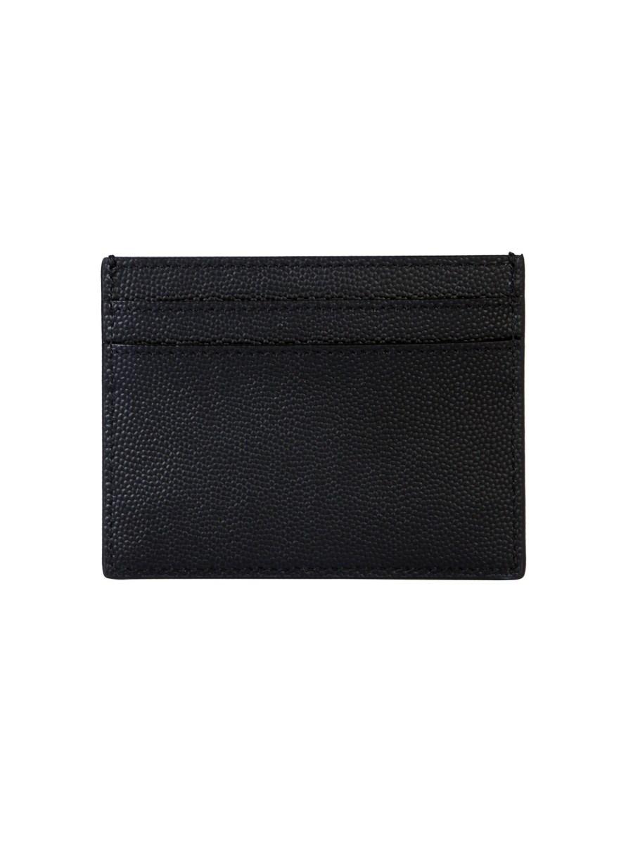 SAINT LAURENT PORTACARTE IN PELLE GRAIN DE POUDRE CON LOGO
