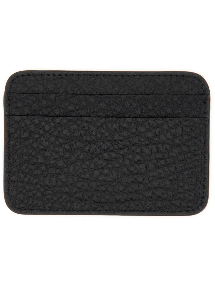 ACNE STUDIOS PORTACARTE IN PELLE MARTELLATA CON LOGO