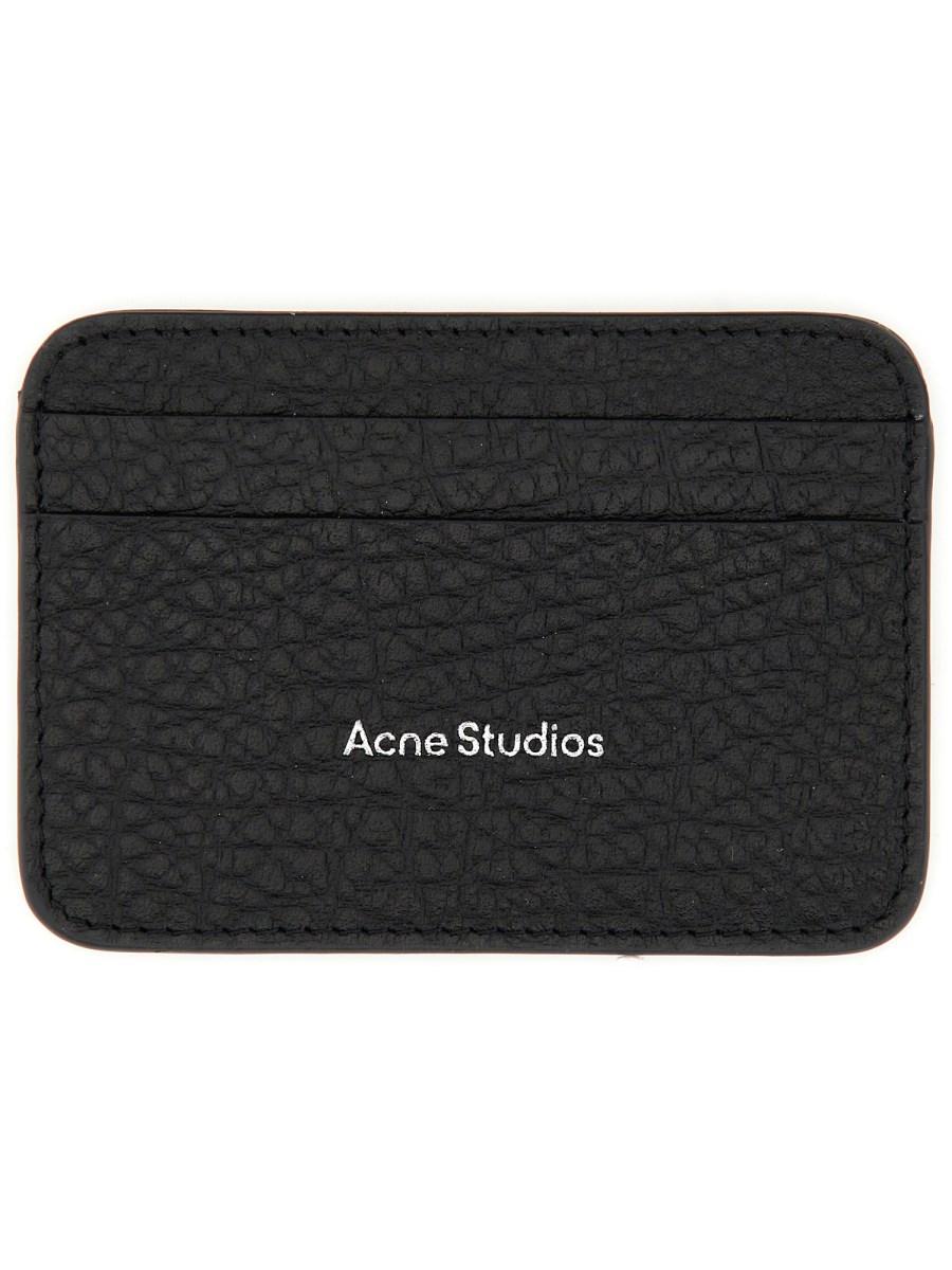 ACNE STUDIOS PORTACARTE IN PELLE MARTELLATA CON LOGO