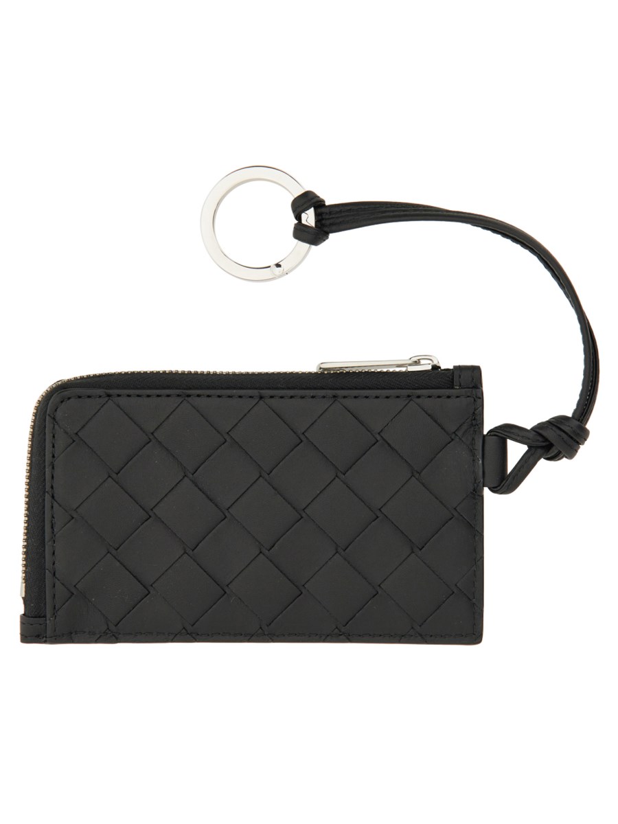 BOTTEGA VENETA PORTACARTE INTRECCIATO CON ZIP SU TRE LATI E CINTURINO