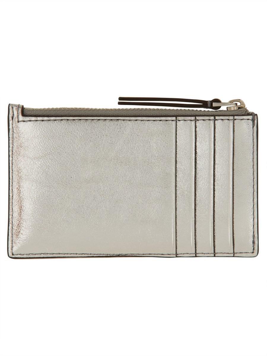TORY BURCH PORTACARTE "KIRA" IN PELLE METALLIZZATA CON TRAPUNTATURA A DIAMANTE E ZIP