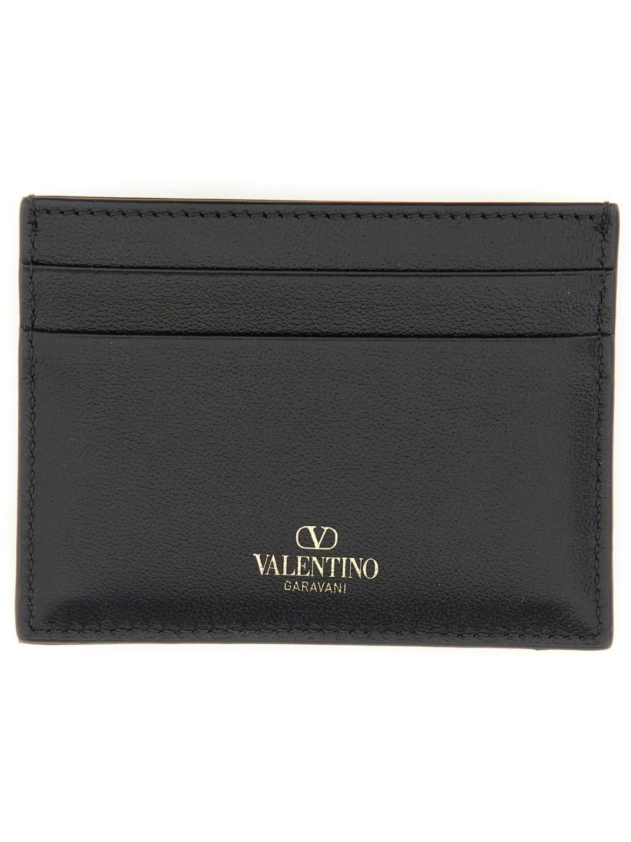 VALENTINO GARAVANI PORTACARTE "ROCKSTUD" IN VITELLO GRANATO