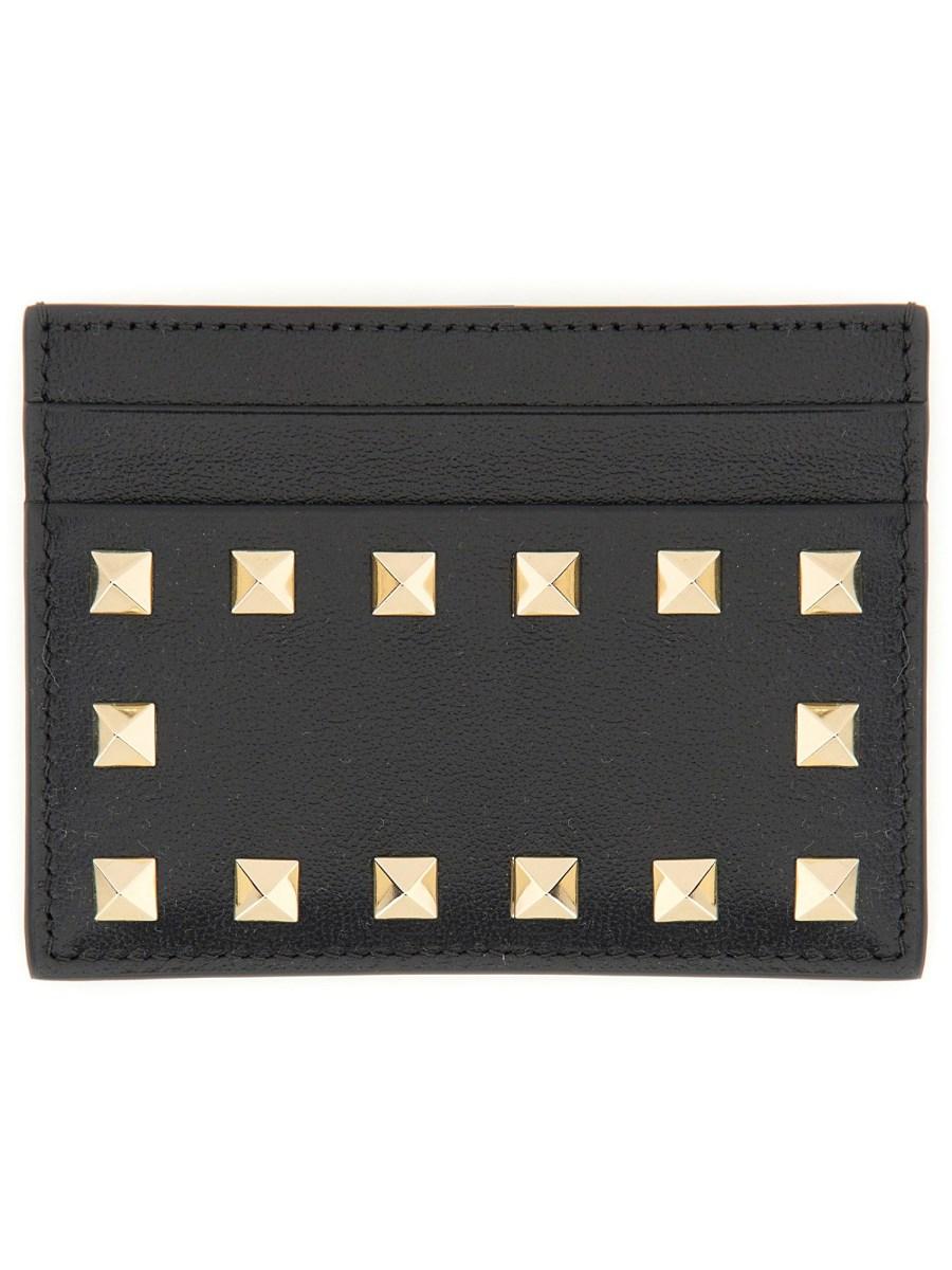 VALENTINO GARAVANI PORTACARTE "ROCKSTUD" IN VITELLO GRANATO