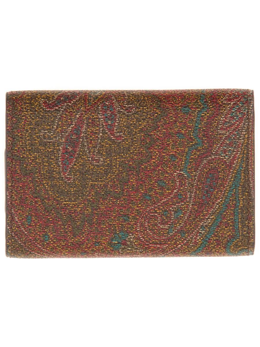 ETRO PORTACHIAVI IN PELLE CON MICRO PAISLEY E PEGASO