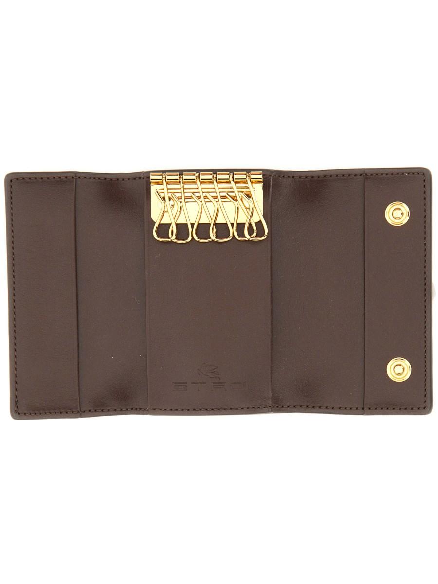 ETRO PORTACHIAVI IN PELLE CON MICRO PAISLEY E PEGASO