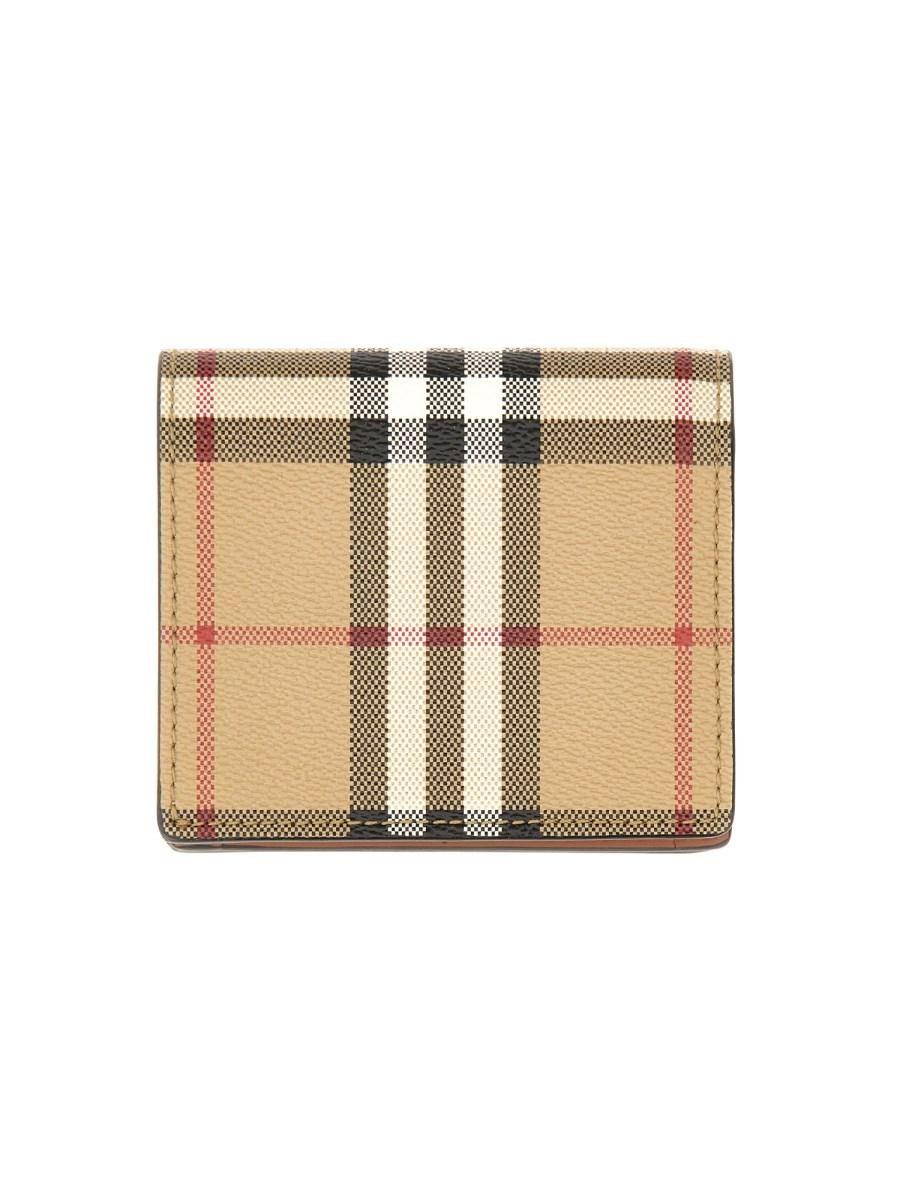 BURBERRY PORTAFOGLIO A LIBRO PICCOLO IN PELLE E CHECK