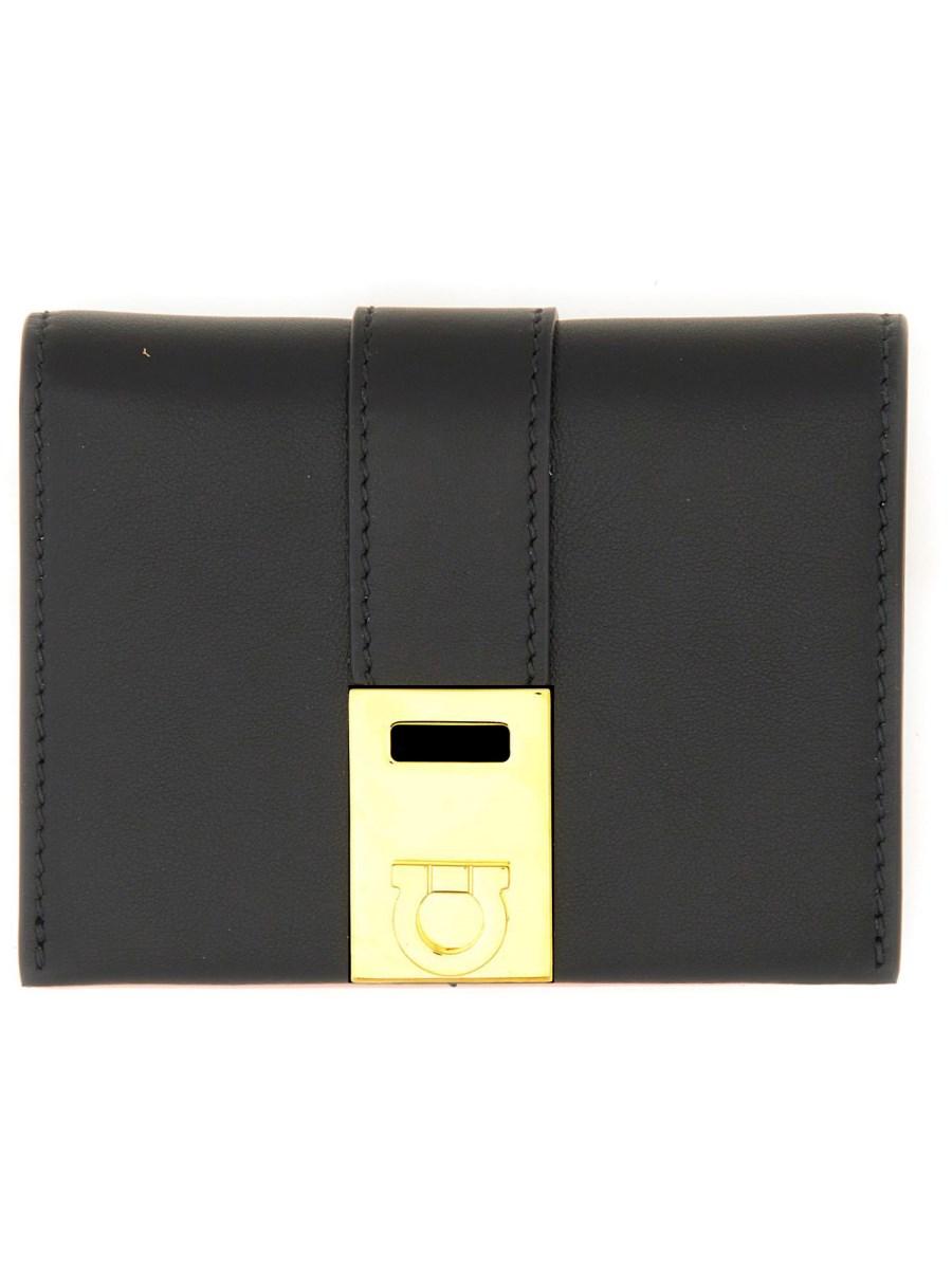 FERRAGAMO PORTAFOGLIO COMPATTO HUG BICOLOR IN PELLE