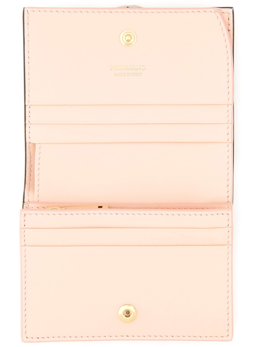 FERRAGAMO PORTAFOGLIO COMPATTO HUG BICOLOR IN PELLE