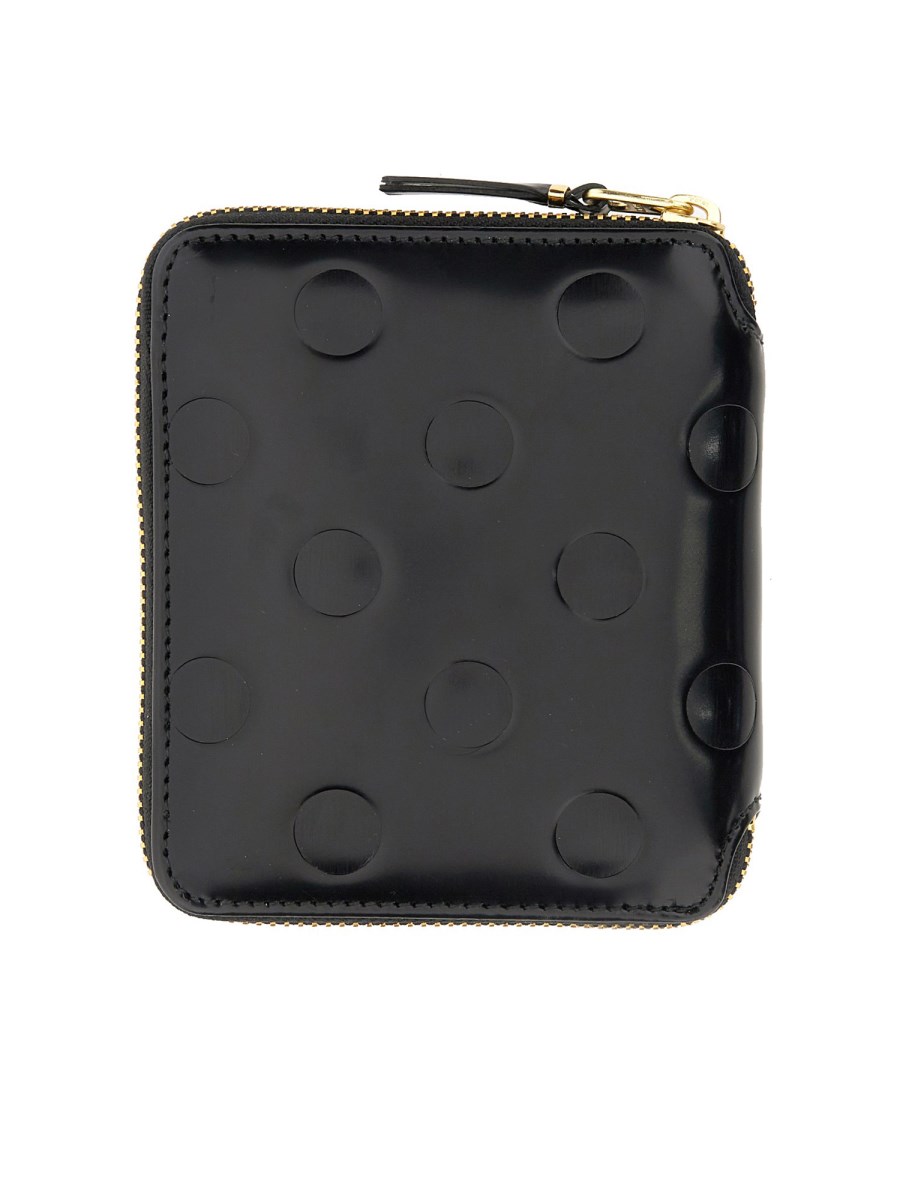 COMME DES GARCONS WALLET PORTAFOGLIO IN PELLE GOFFRATA CON POLKA DOT CON ZIP