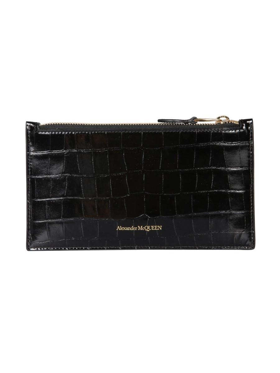 ALEXANDER McQUEEN PORTAFOGLIO PIATTO IN PELLE STAMPA COCCO CON ZIP