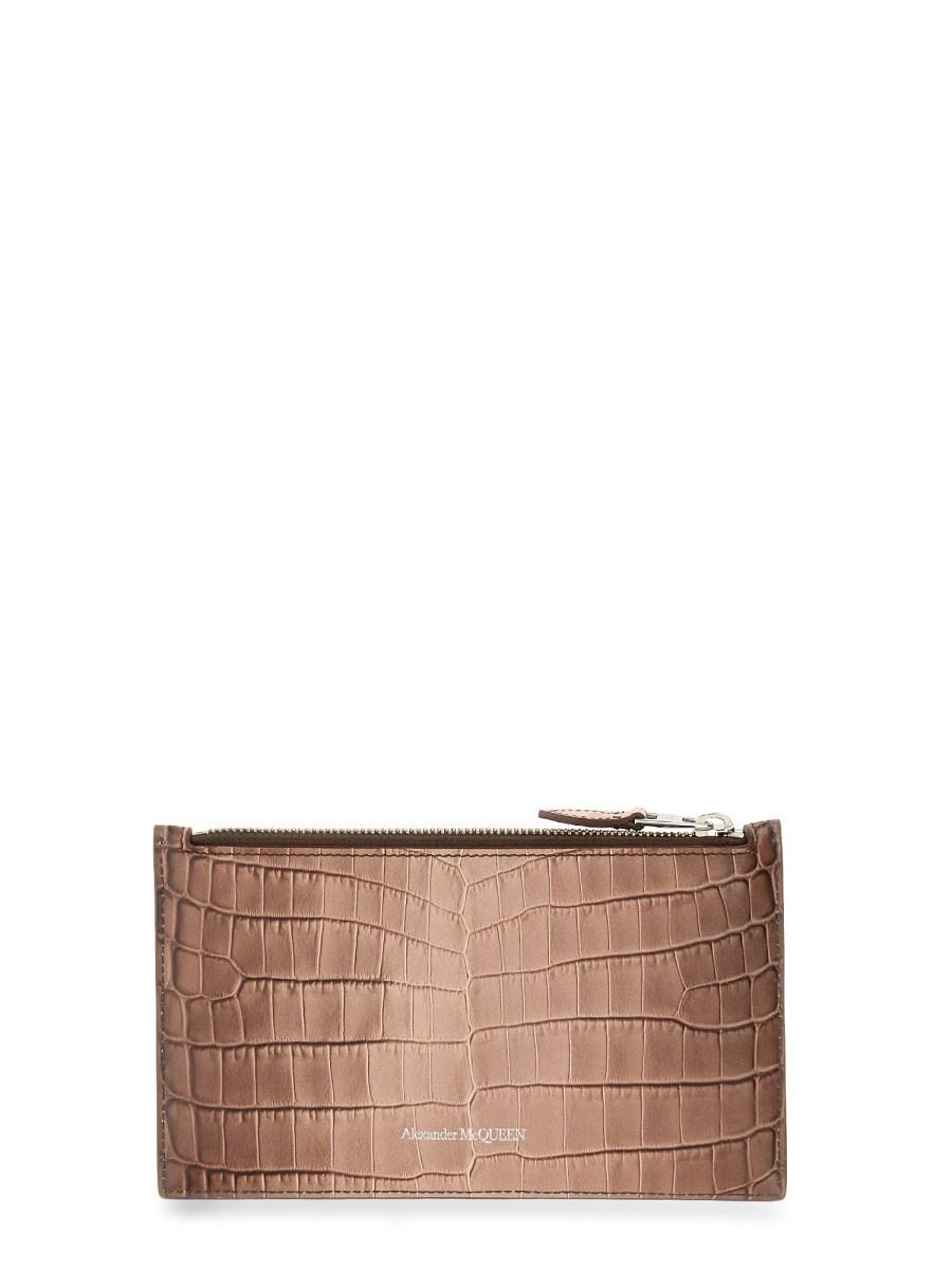 ALEXANDER McQUEEN PORTAFOGLIO PIATTO IN PELLE STAMPA COCCO CON ZIP