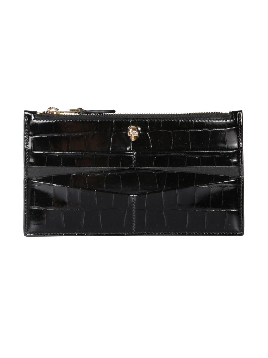 ALEXANDER McQUEEN PORTAFOGLIO PIATTO IN PELLE STAMPA COCCO CON ZIP