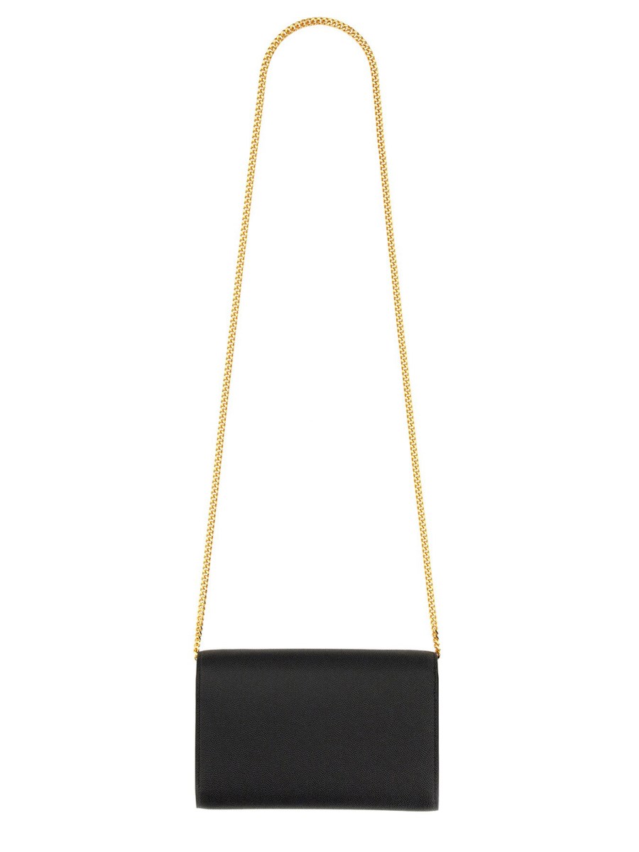 SAINT LAURENT PORTAFOGLIO UPTOWN IN PELLE A TEXTURE CON CATENA