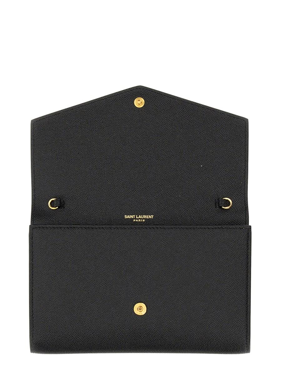 SAINT LAURENT PORTAFOGLIO UPTOWN IN PELLE A TEXTURE CON CATENA