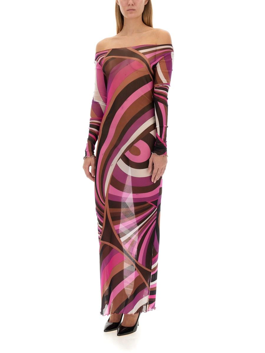 PUCCI ABITO LUNGO CON STAMPA IN TULLE